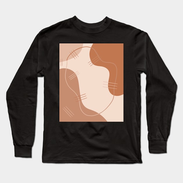 Brown and Beige Neutral Color Geometric Art Shapes and Lines Long Sleeve T-Shirt by LittleFlairTee